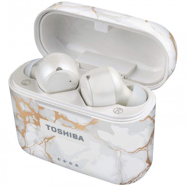 Toshiba True Wireless Bluetooth Earpods with Charging Case Rose Gold Marble