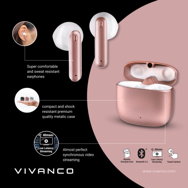 Vivanco True Wireless Metallic Earpods | Rose Gold | 62587