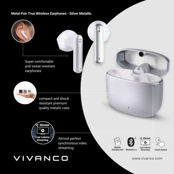 Vivanco True Wireless Metallic Earpods | Silver | 62586