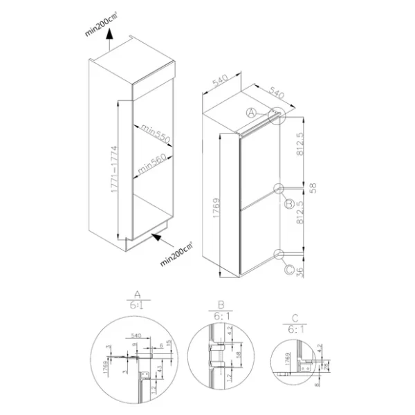 Powerpoint 50/50 Integrated Fridge Freezer | P85050EMBI